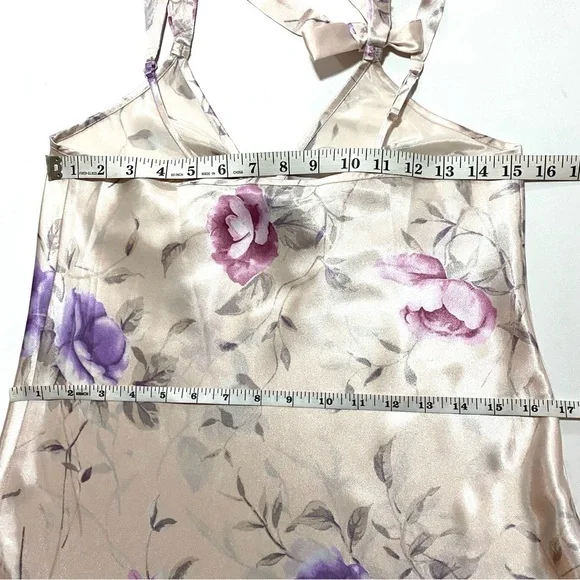 Vintage Cream Floral Satin Slip Dress Small Y2K Cottagecore Romantic Feminine - Picture 12 of 13